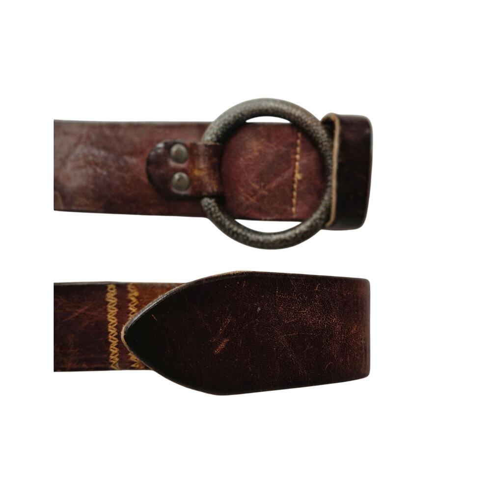 VTG 70s Handcrafted Brown Leather O-Ring Belt Rustic Artsy Distressed Leather S - Picture 6 of 9